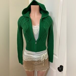 Vintage Y2K The original Arizona jean Co. green knit cropped zip up hoodie